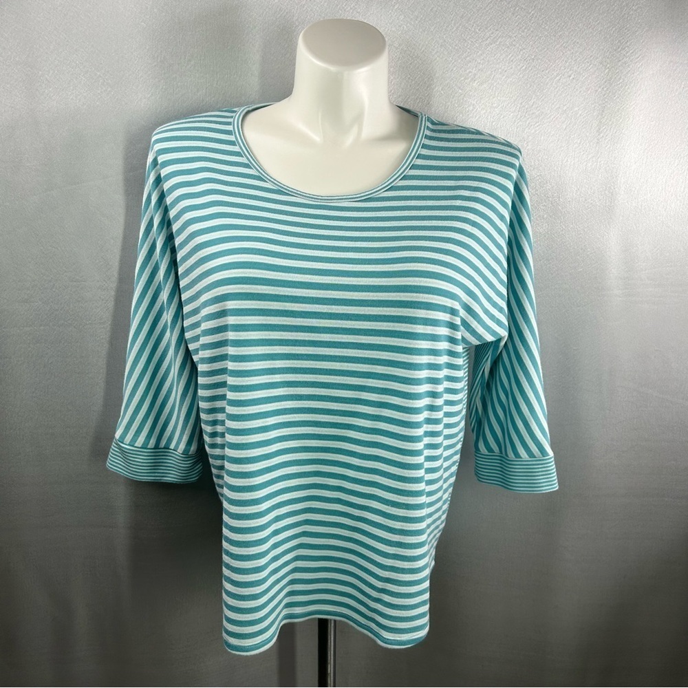 Chico's Women's Teal Striped 3/4 Sleeve Top